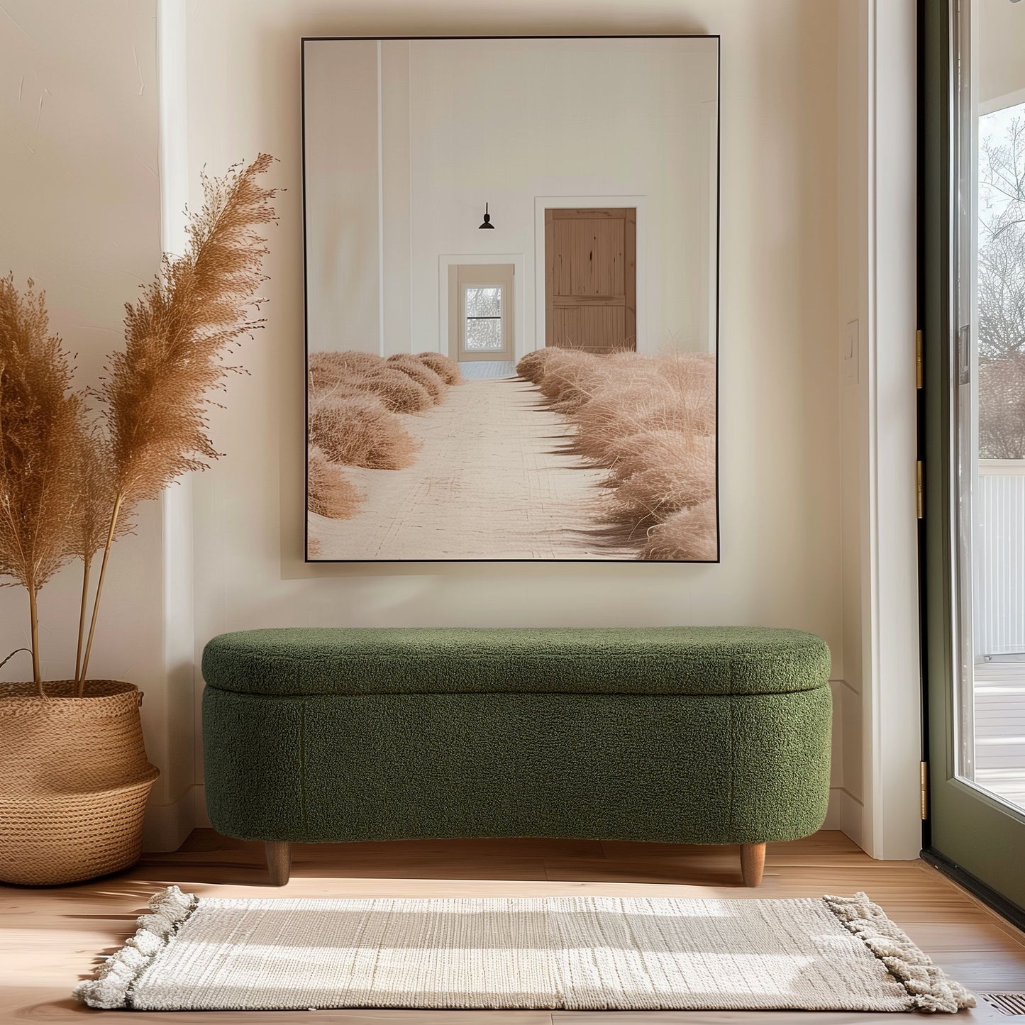 Bailey - Boucle Flip Top Storage Bench - Green