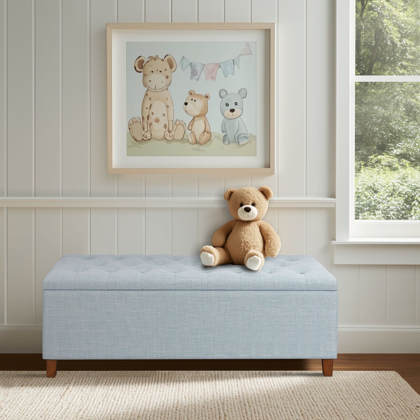 Shandra - Tufted Top Upholstered Storage Bench - Light Blue