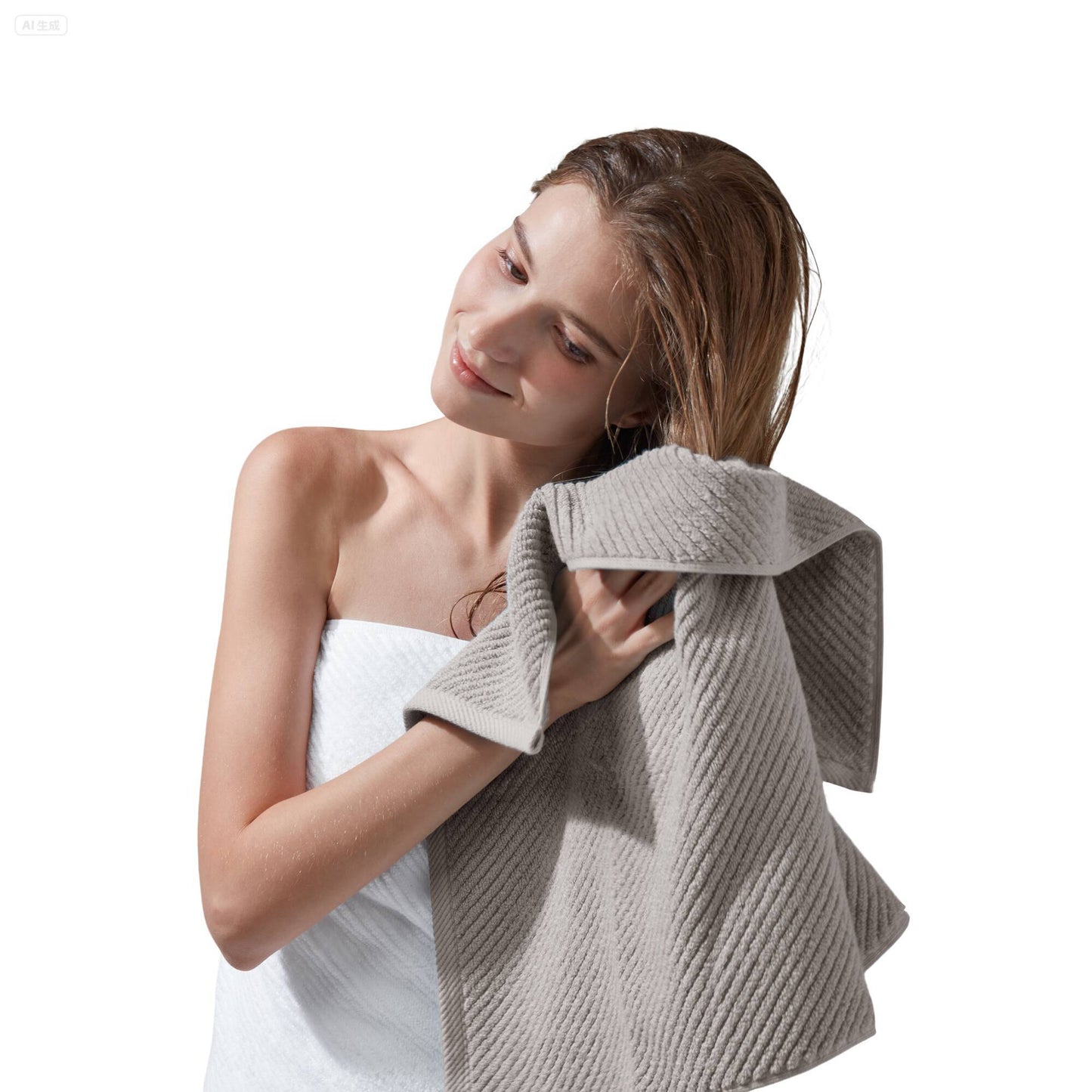 Diagonal Ribbed - 4 Piece Bath Towels Set - Gray