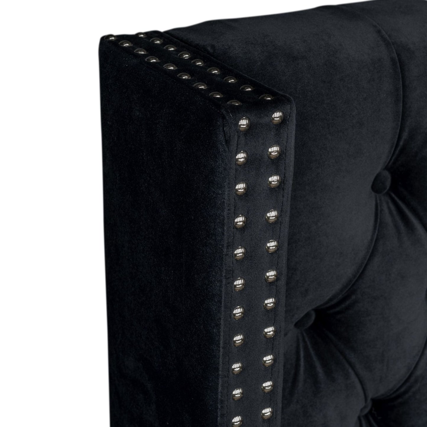 Amelia - Upholstered Wingback Headboard With Button Tufting & Nailhead Trim Velvet - Black
