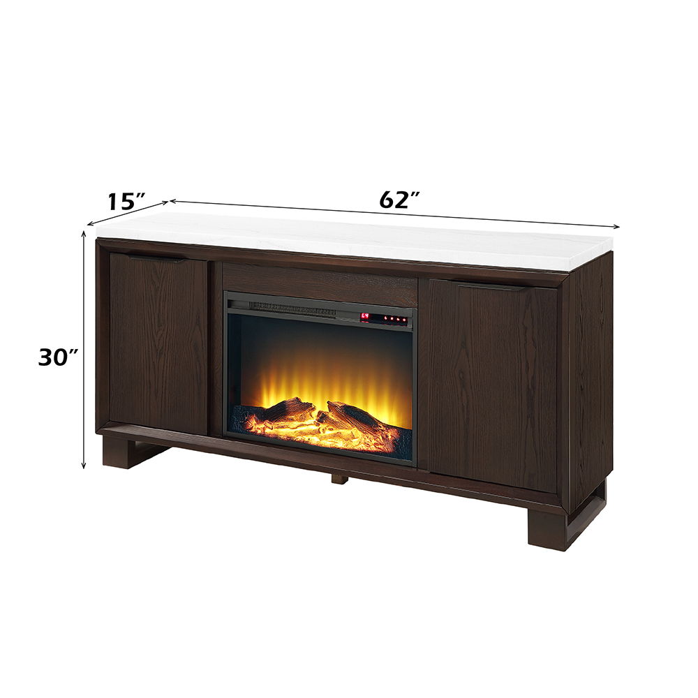 Edwyn - Server With Fireplace - Natural Marble Top & Espresso