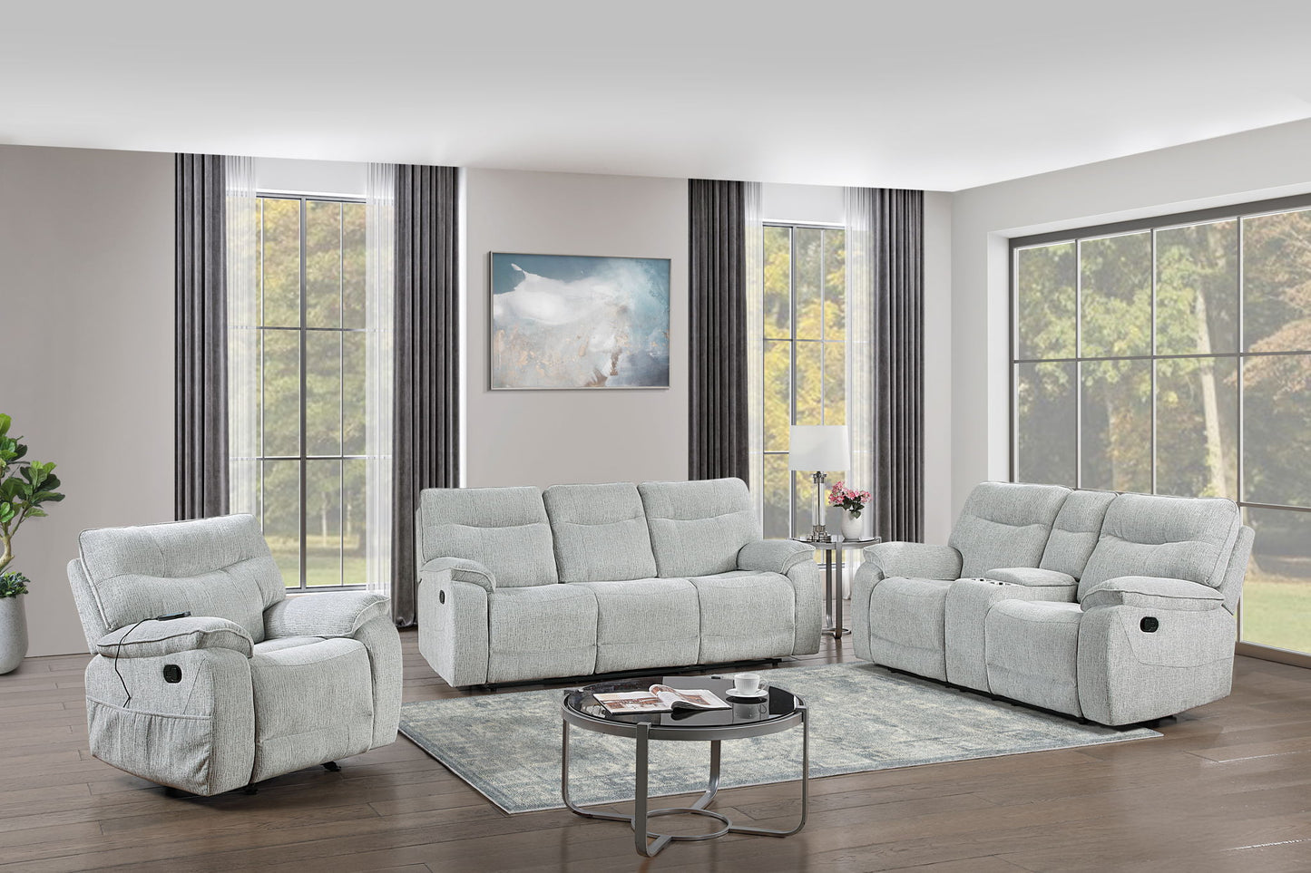 Chablis - 3 Piece Manual Sofa & Loveseat & Chair - Mist Gray