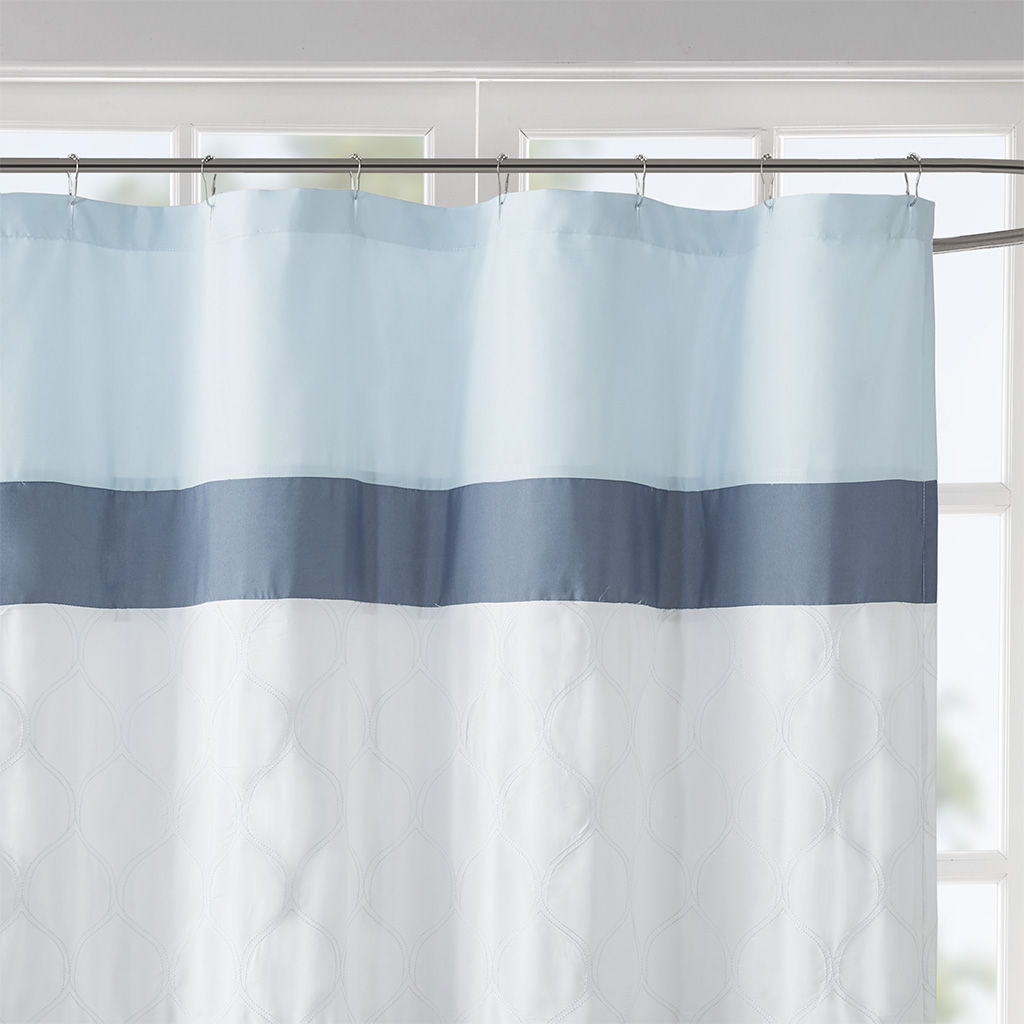 Shawnee - Printed And Embroidered Shower Curtain - Blue