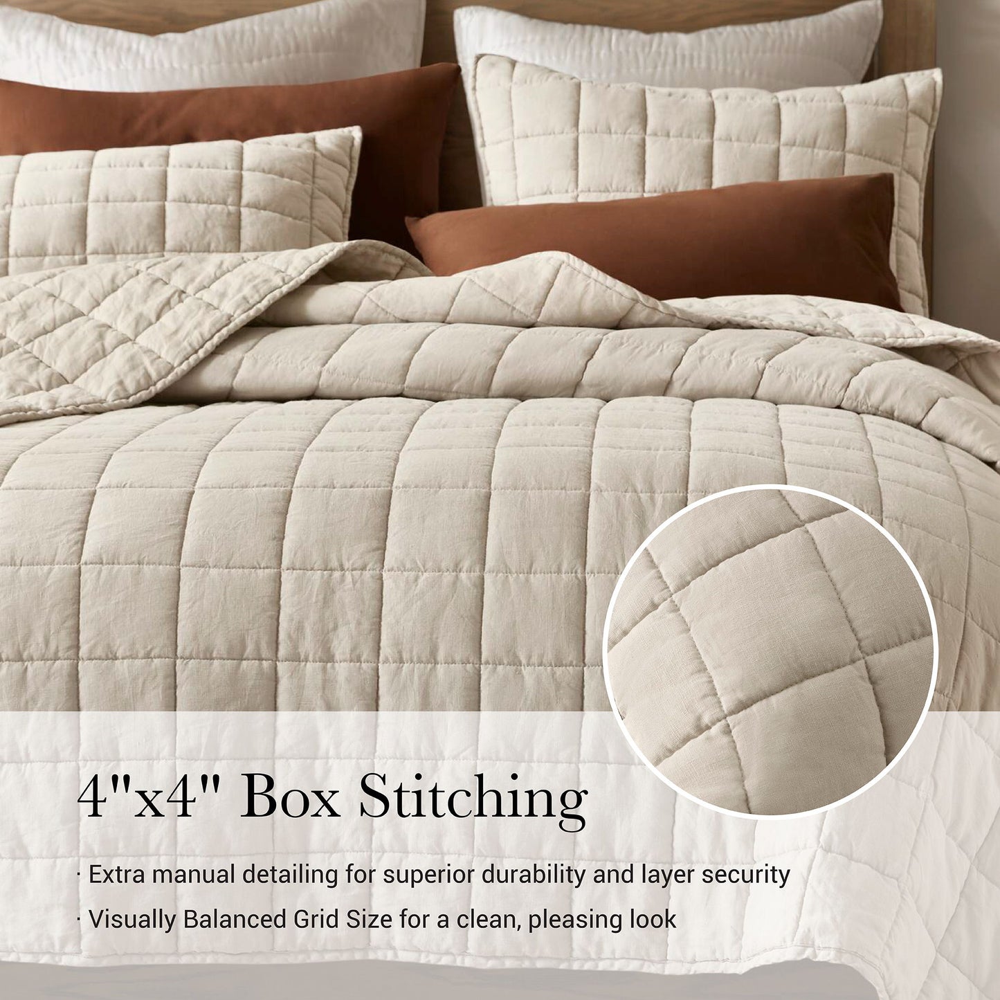 100% Linen - King/California King Linen Garment Washed Quilt Set - Linen