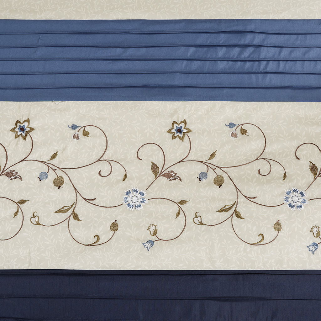 Serene - Embroidered Floral Shower Curtain - Navy