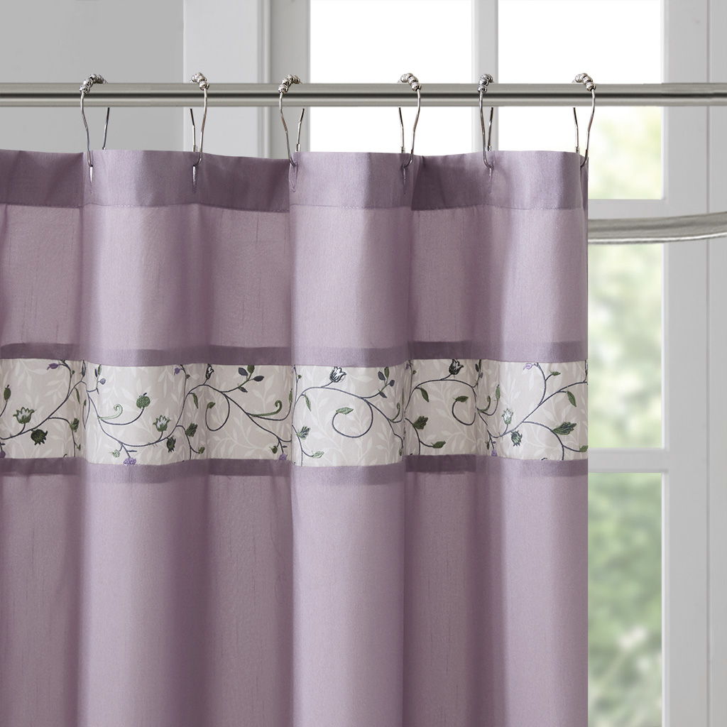 Serene - Embroidered Floral Shower Curtain - Purple