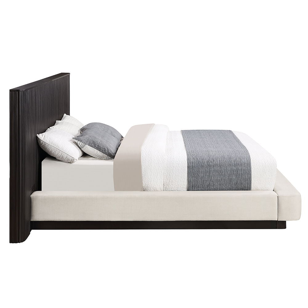 Clayten - Eastern King Bed - Beige Linen & Espresso