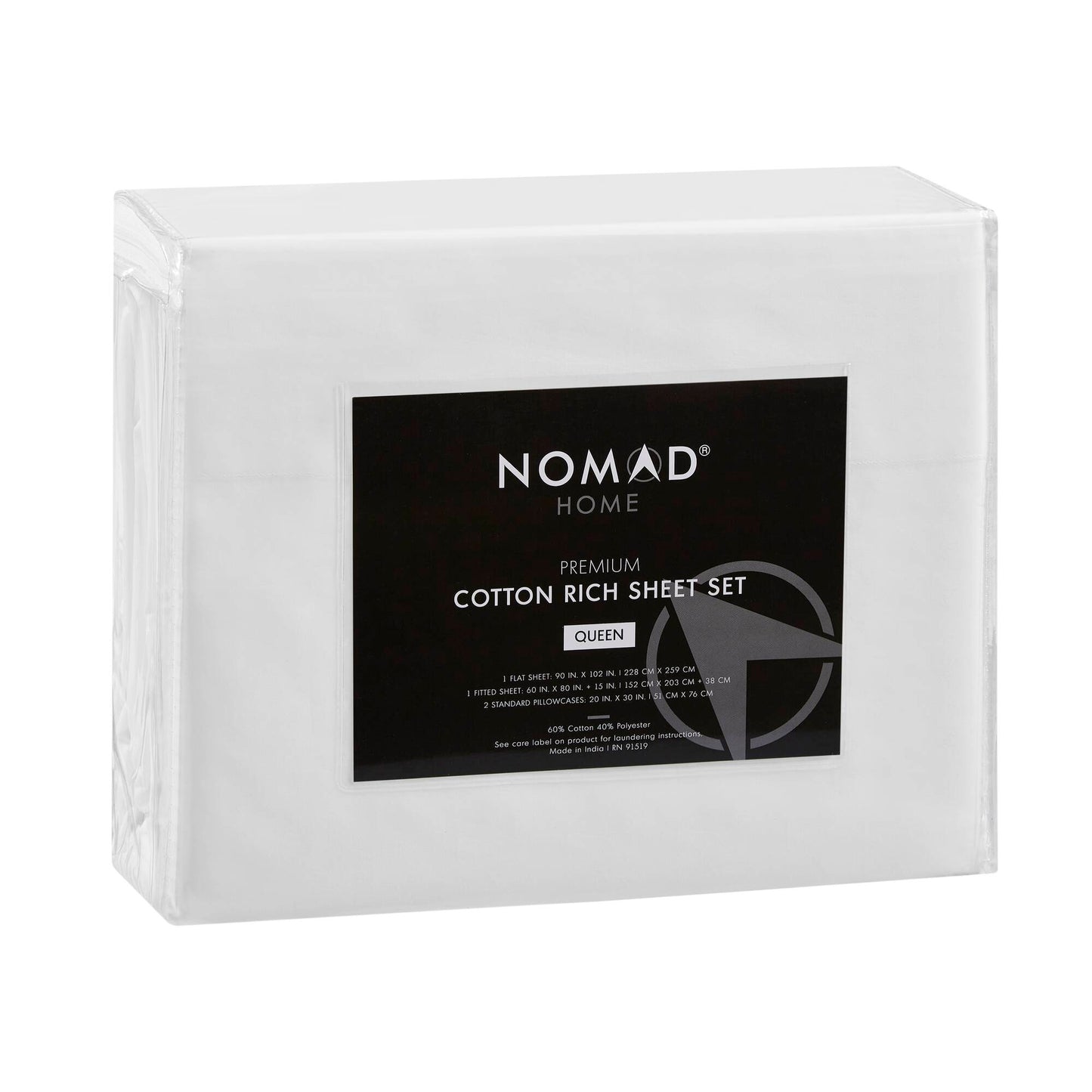 Percale Weave - Queen Premium Cotton Rich Sheet Set - Bright White