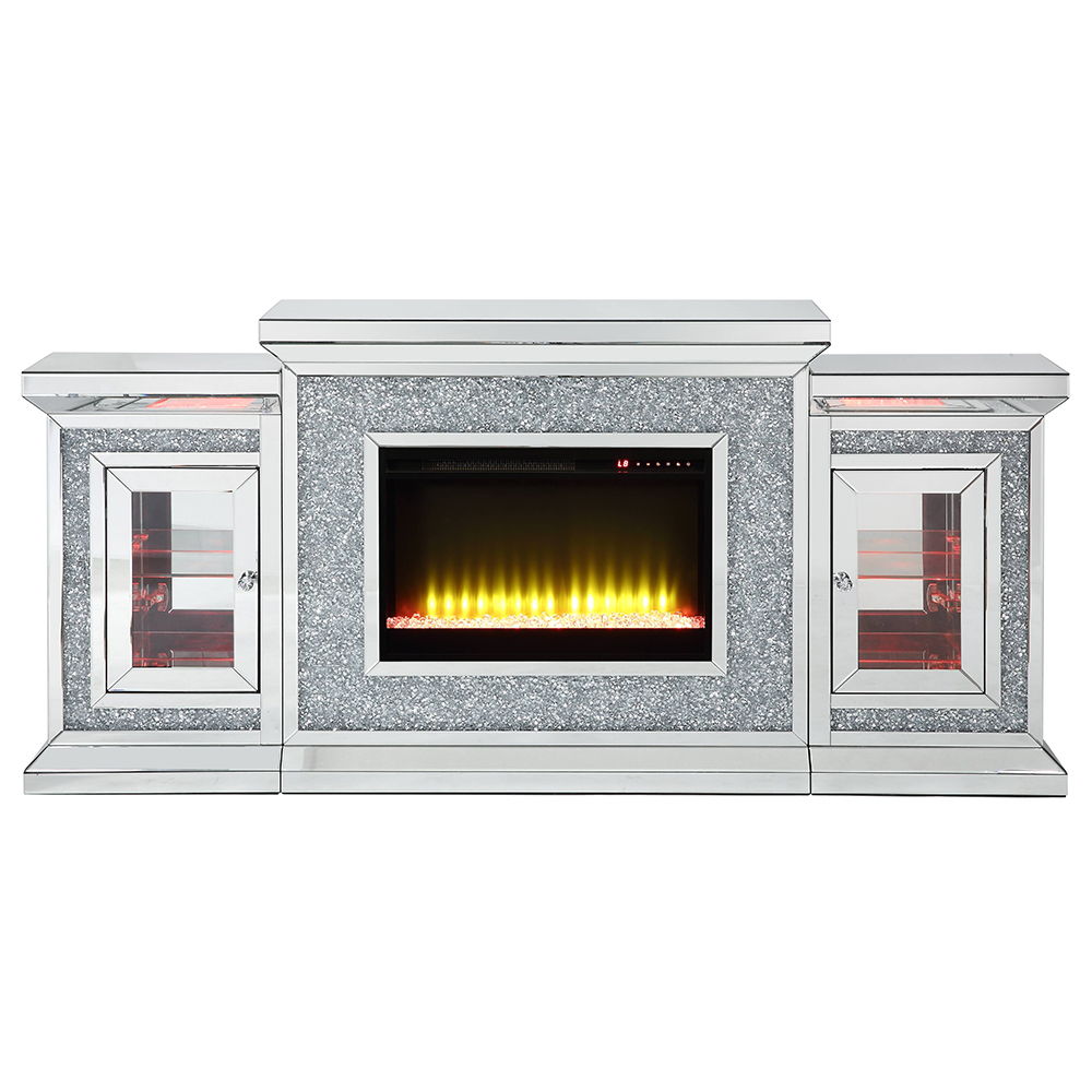 Noralie - 81" Fireplace With LED - Mirrored & Faux Diamonds