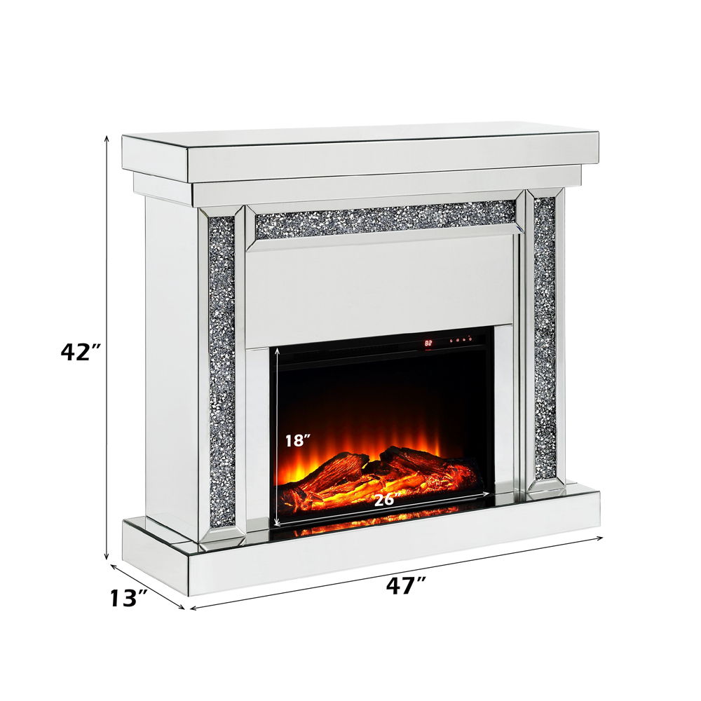 Noralie - 42" Fireplace - Mirrored & Faux Diamonds