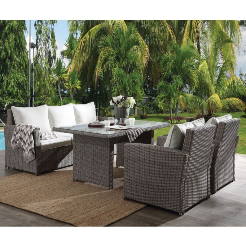 Tahan - 4 Piece Bistro Set - Fabric & Two Tone Gray Wicker