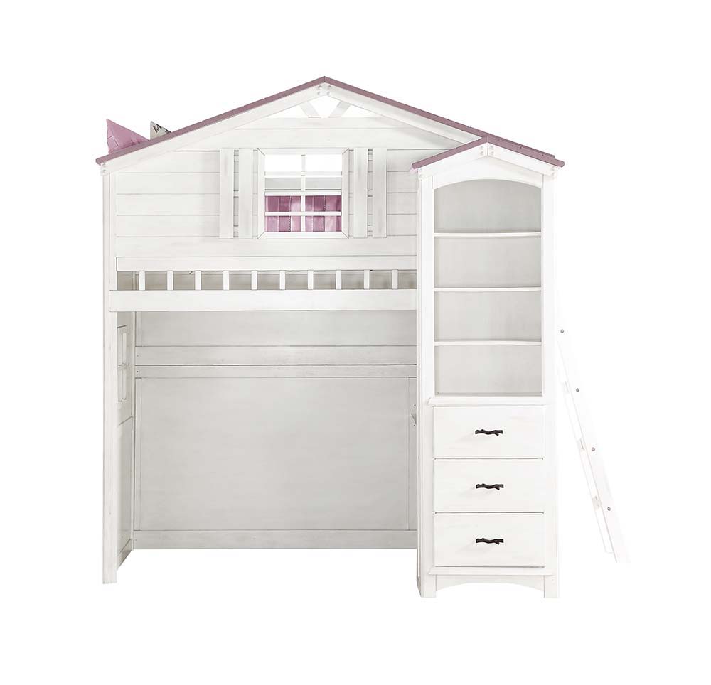 Tree House - Twin Loft Bed - Pink & White Finish