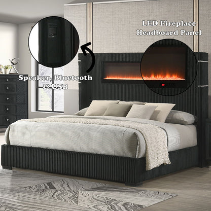 Garner - Bed With Fireplace, LED, Reading Light, Speaker, Bluetooth & USB