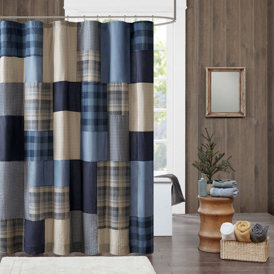 Winter Hills - Cotton Shower Curtain - Blue