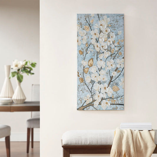 Luminous Bloom Embellished Canvas Art - Blue