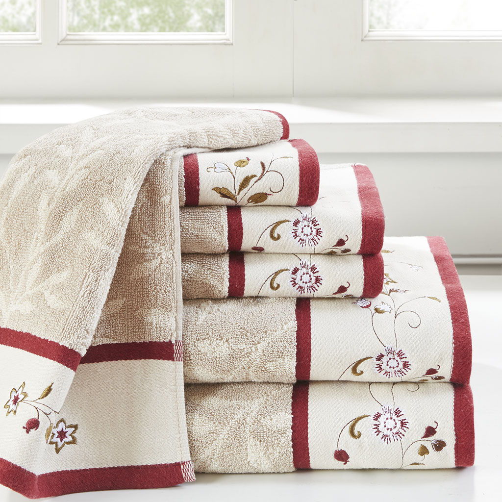 Serene - Jacquard 6 Piece Towel Set - Red