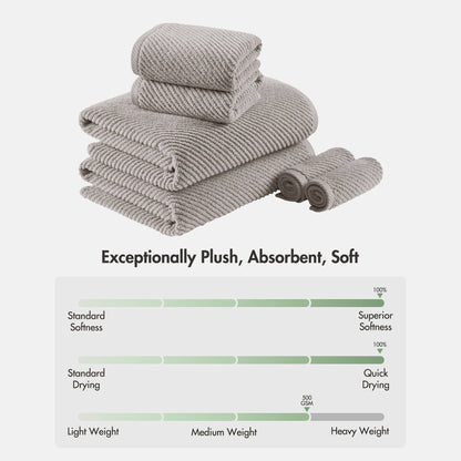 Diagonal Ribbed - 6 Piece Towels Set - Gray