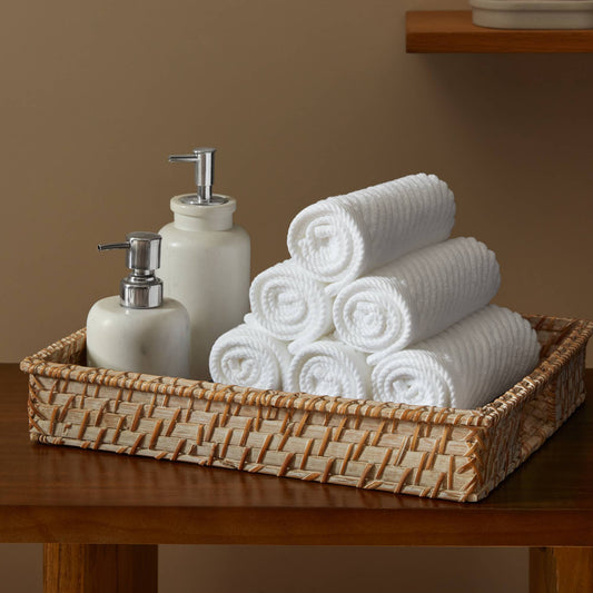 Diagonal Ribbed - 6 Piece Washcloths Set - White