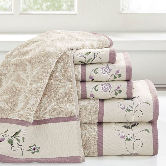 Serene - Jacquard 6 Piece Towel Set - Purple