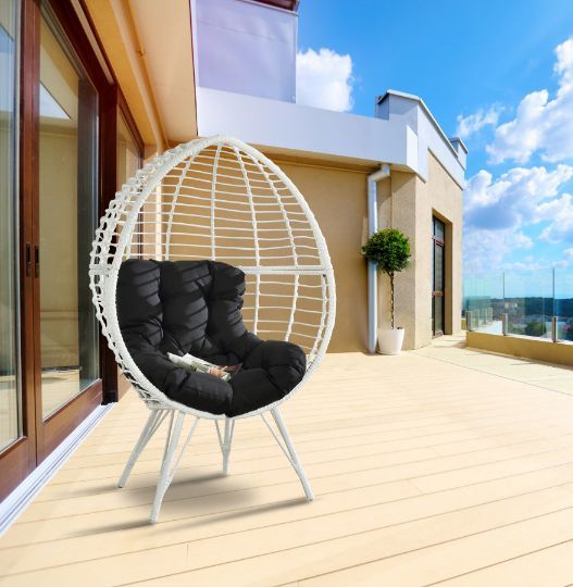 Galzed - Patio Lounge Chair - Black Fabric & White Wicker