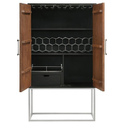 Borman - 2 Door Home Bar Cabinet Wine Storage - Walnut And Black