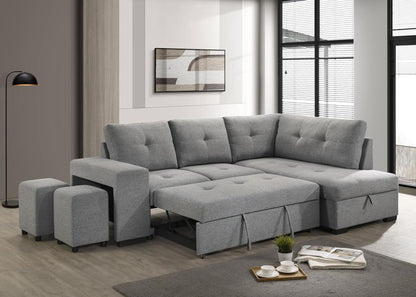 Roanne - Fabric Upholstered Sleeper Sectional Sofa - Gray