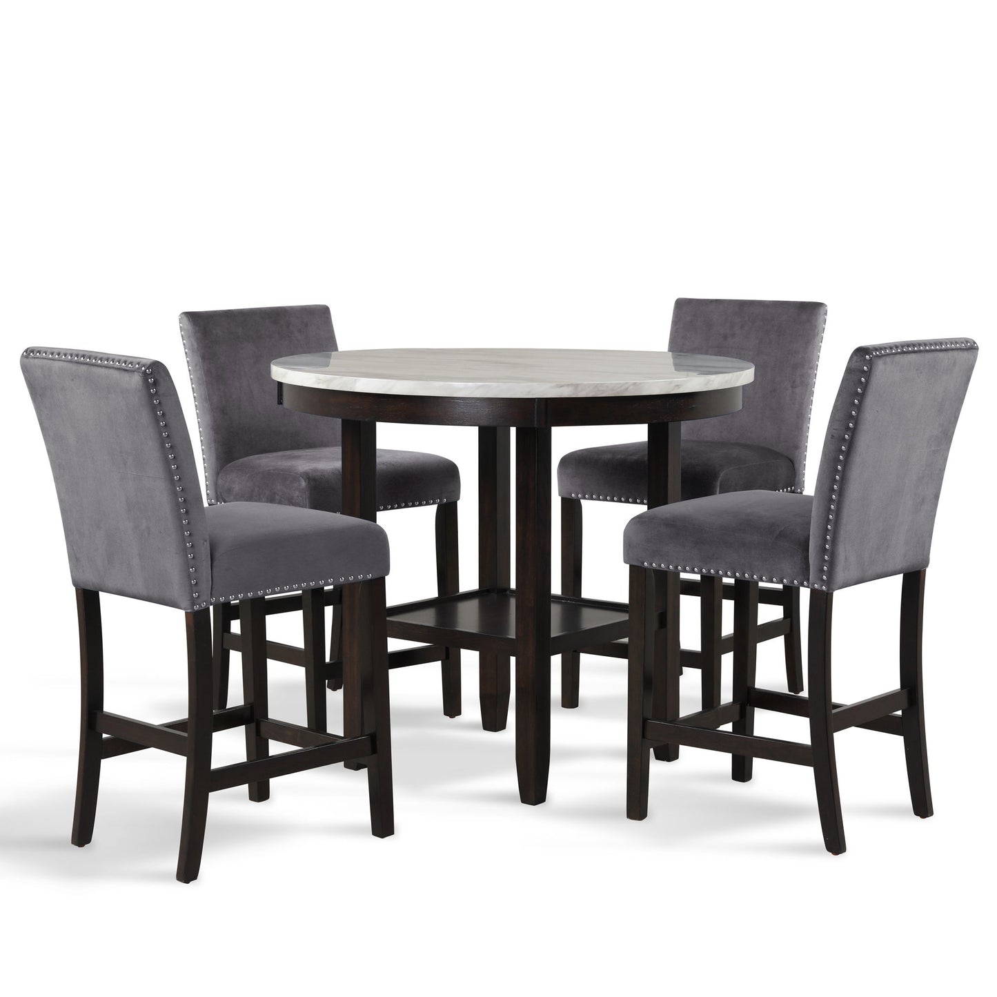 Celeste - Round Counter Table With 4 Chairs - Black / Gray