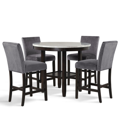 Celeste - Round Counter Table With 4 Chairs - Black / Gray