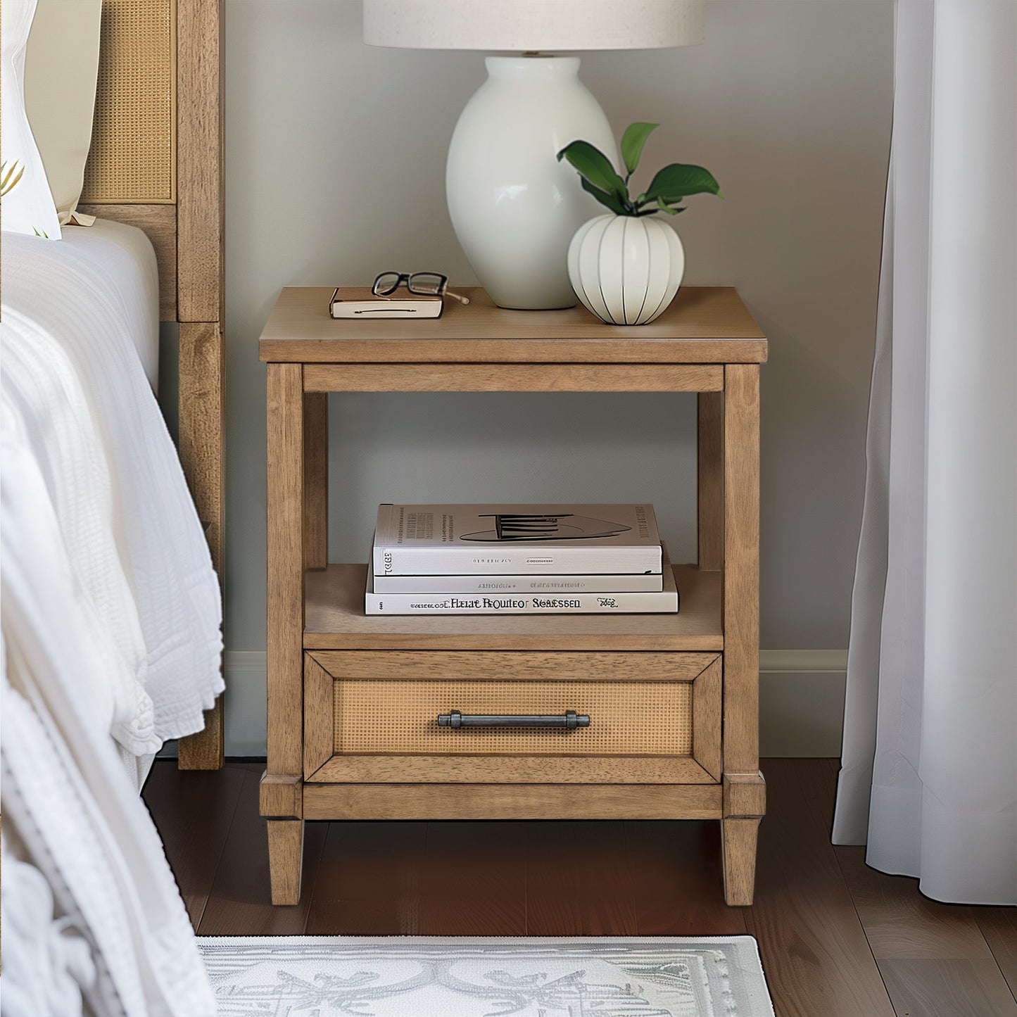 Salina - Woven Cane Nightstand - Toasted Almond