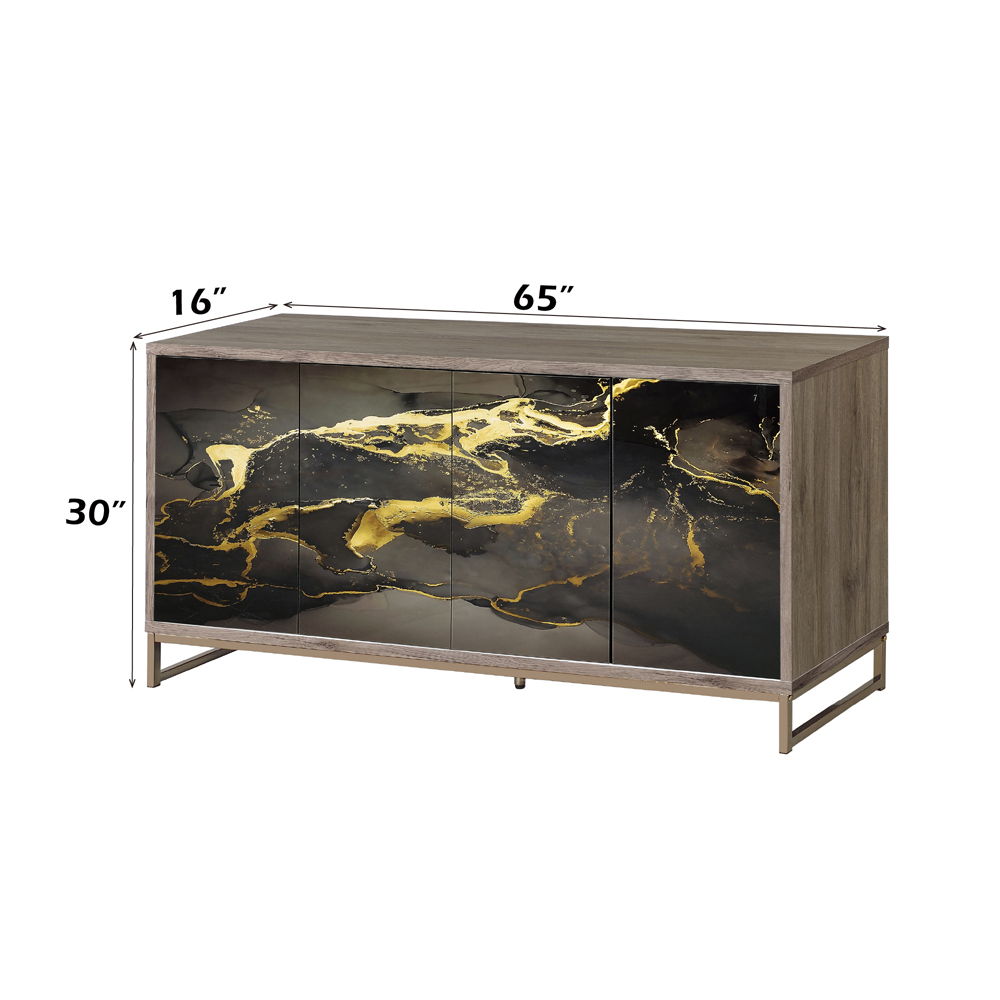 Payo - Console Cabinet - Black Marble Print Oak & Champagne
