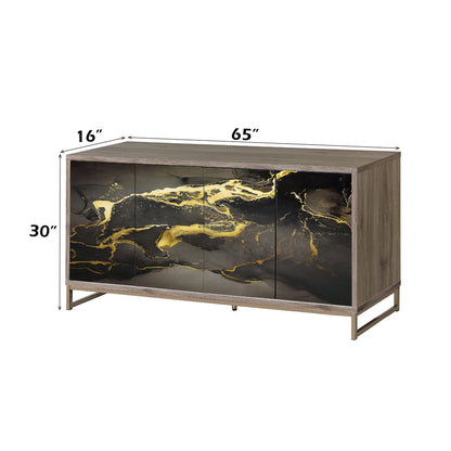 Payo - Console Cabinet - Black Marble Print Oak & Champagne