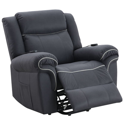 Domana - Power Recliner With Lift & Heating & Massage - Dark Blue Fabric