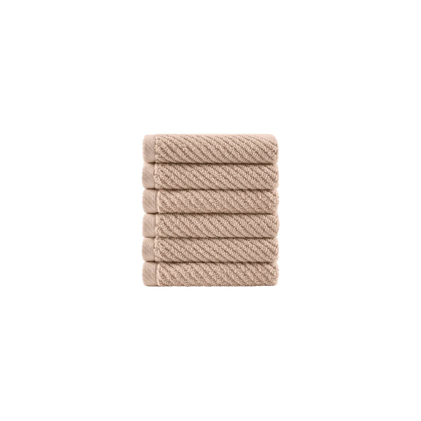 Diagonal Ribbed - 6 Piece Washcloths Set - Beige