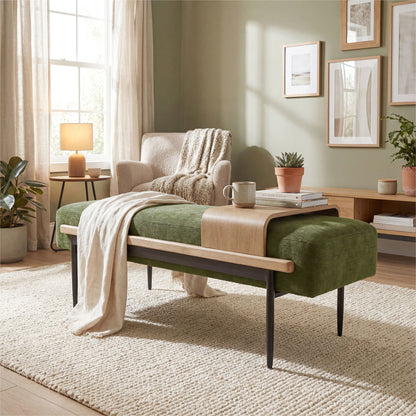 Perry - Cocktail Ottoman With Slide Tray - Green