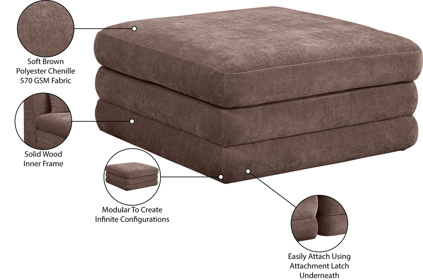 Stellar - Chenille Fabric Upholstered Modular Modular Ottoman