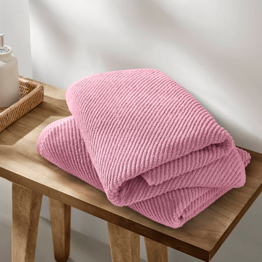Diagonal Ribbed - 4 Piece Bath Towels Set - Pink