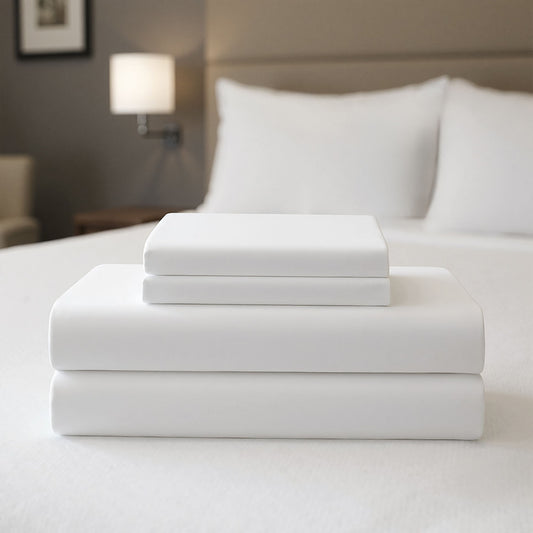 Percale Weave - Queen Premium Cotton Rich Sheet Set - Bright White