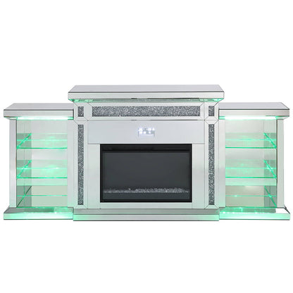 Noralie - Fireplace With LED & Bluetooth - Mirrored & Faux Diamonds