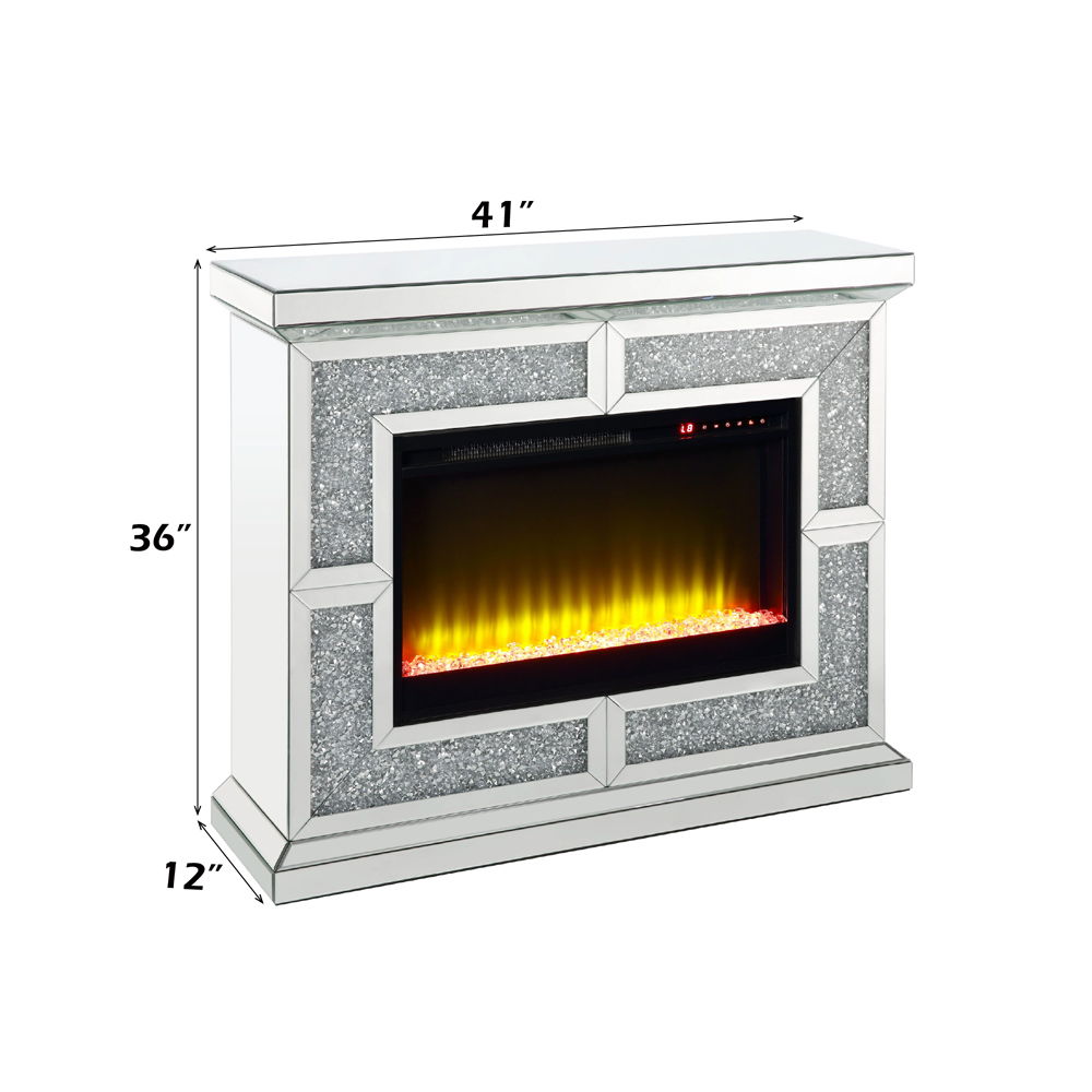 Noralie - 41" Fireplace - Mirrored & Faux Diamonds
