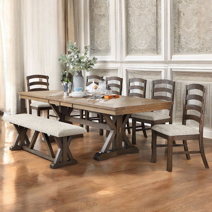 Pascaline - Bench - Gray Fabric, Rustic Brown & Oak