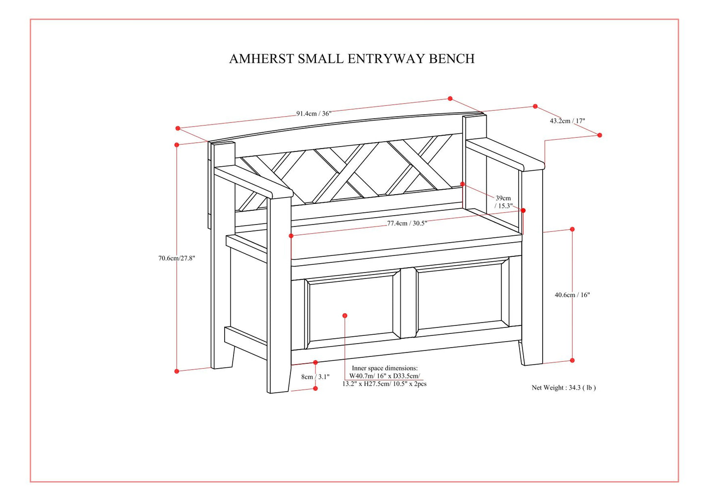 Amherst - Small Entryway Storage Bench