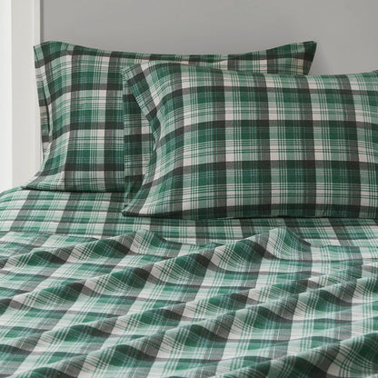 Flannel - 4 Piece Full Sheet Set - Green Plaid