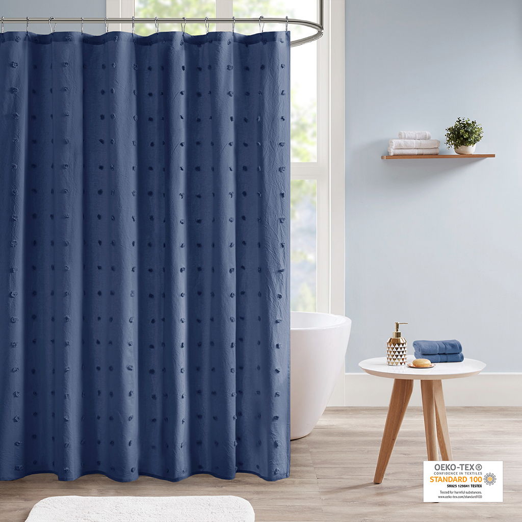 Brooklyn - Pom Pom Shower Curtain - Indigo Blue