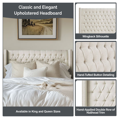 Amelia - Upholstered Wingback Headboard With Button Tufting & Nailhead Trim Velvet - Black