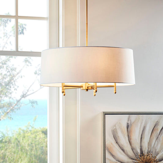 Presidio - 5-Light White Drum Shade Chandelier - Gold / White