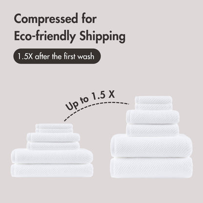 Diagonal Ribbed - 6 Piece Towels Set - White
