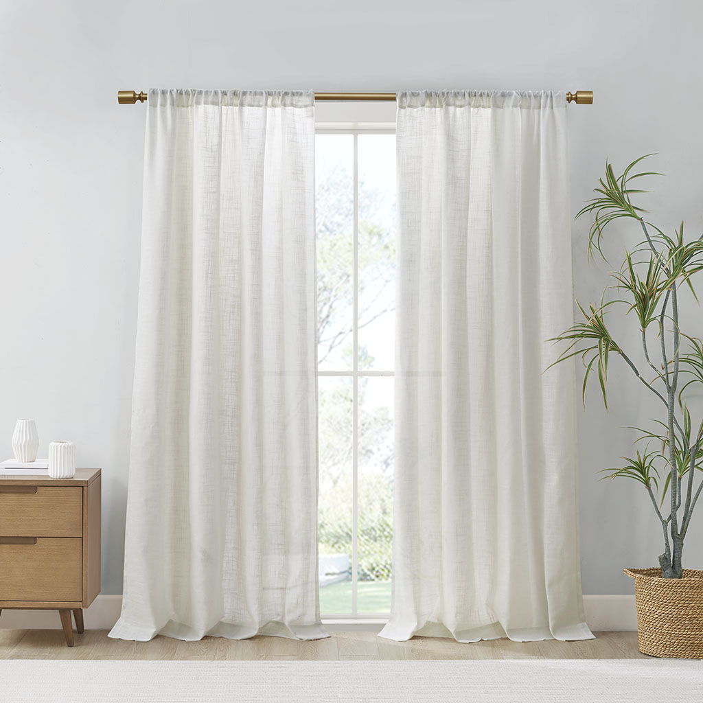 Kyler - Linen Blend Light Filtering Curtain Panel Pair - White