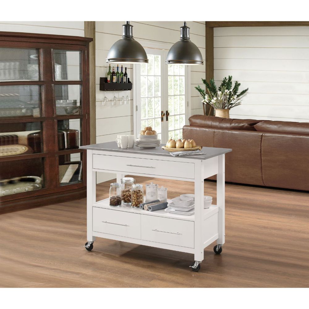 Ottawa - Kitchen Cart - Stainless Steel & White