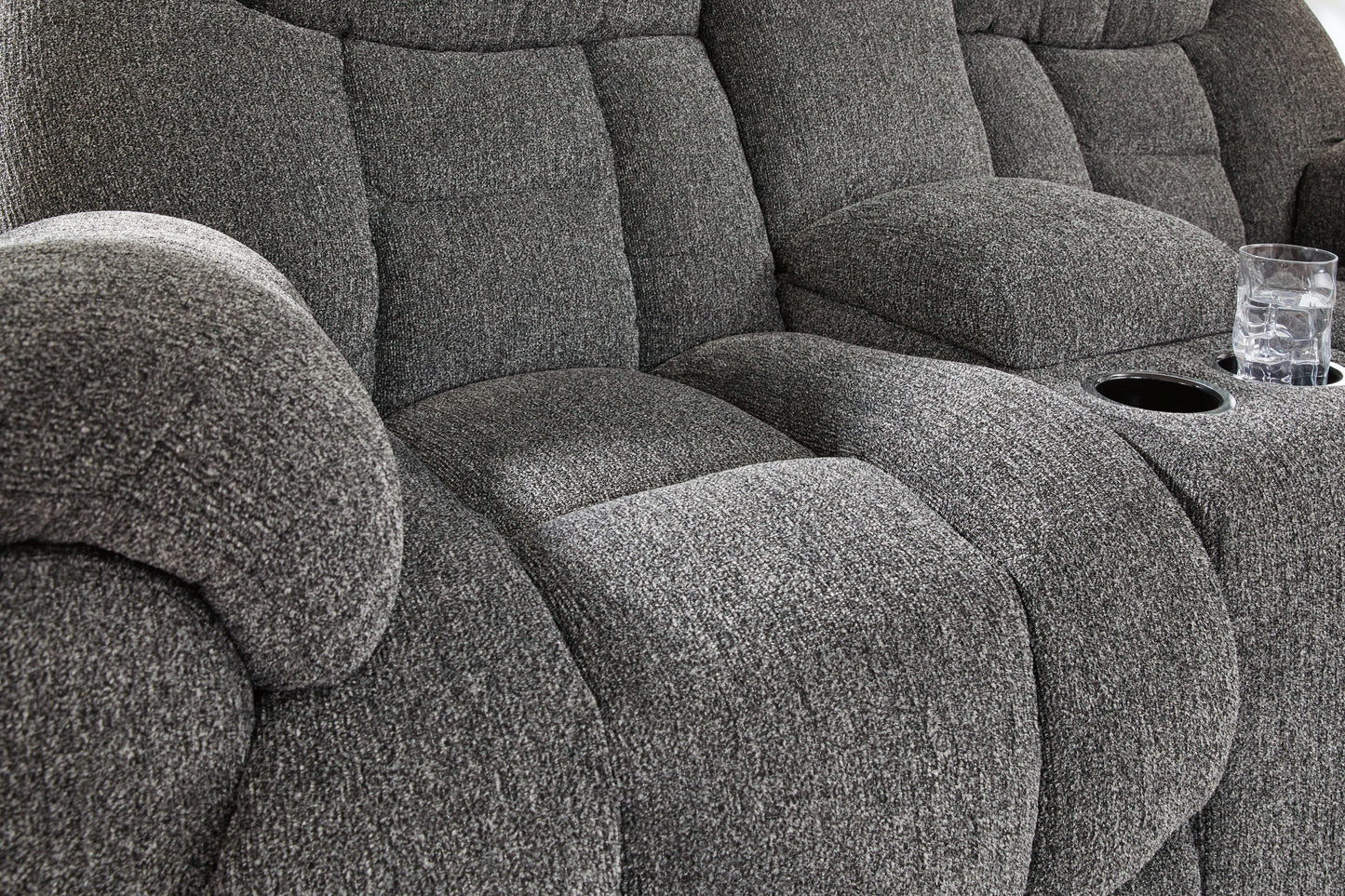 Foreside - Charcoal - Dbl Reclining Loveseat With Console