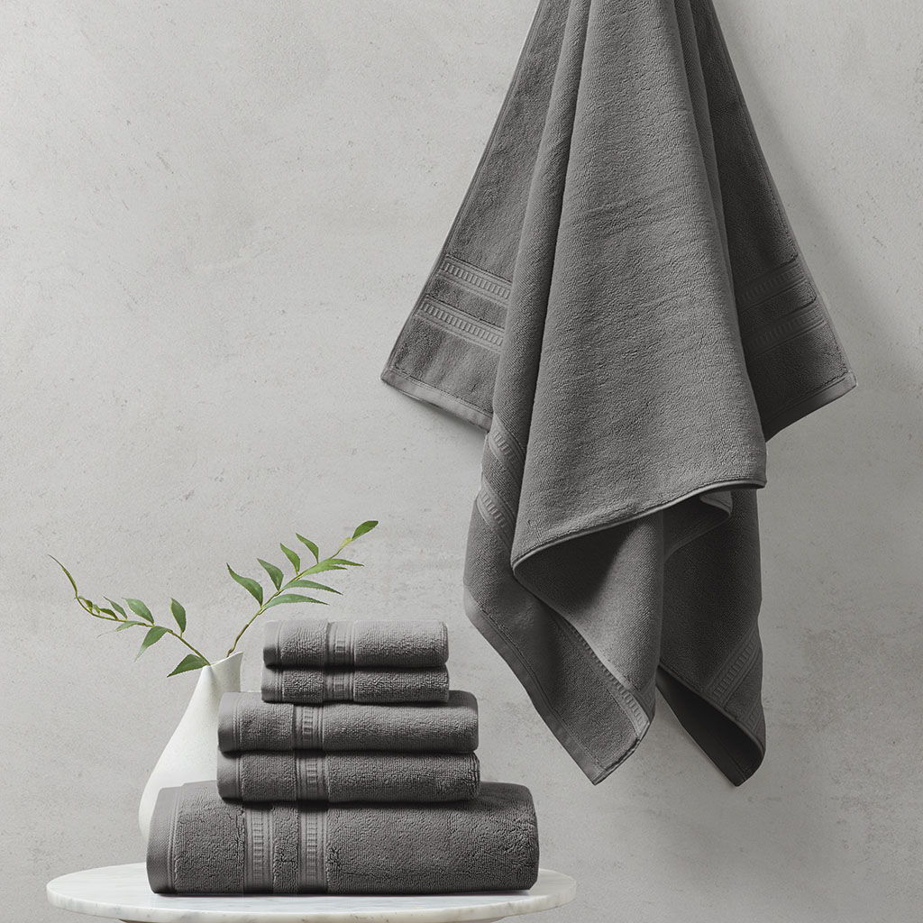 Plume - 100% Cotton Feather Touch Antimicrobial Towel 6 Piece Set - Charcoal